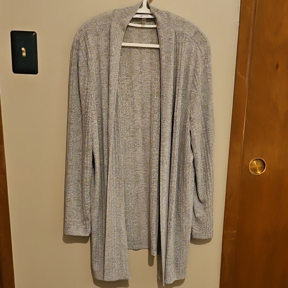 Jones Studio Silver Gray Metalic Open Front Cardigan NWOT